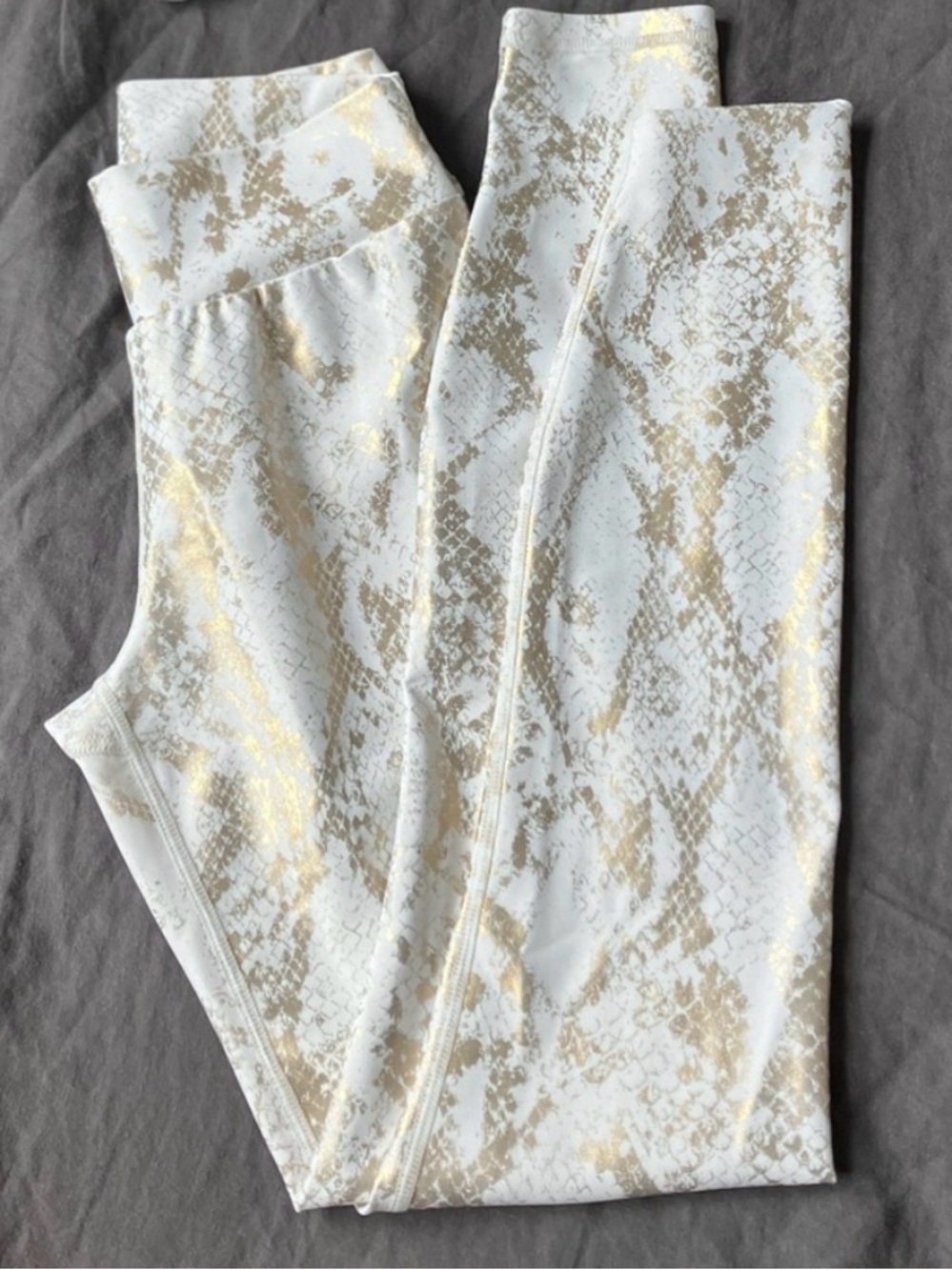 Carbon38 White and Gold Foil Snakeskin Low Rise Leggings